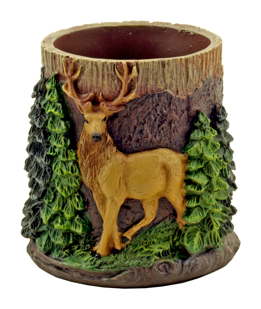 Timberland Deer Tree Stub Hunting Lodge Desktop Home Décor Pen and Pencil Holder
