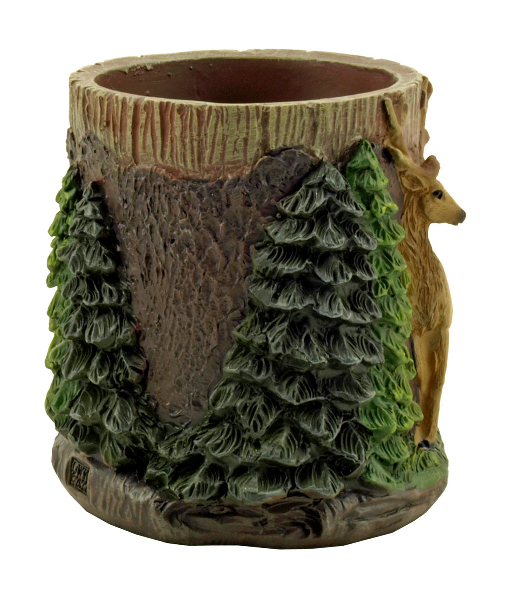 Timberland Deer Tree Stub Hunting Lodge Desktop Home Décor Pen and Pencil Holder